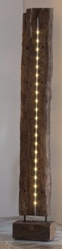 2-2-1-1047: Bahnschwelle aus Teak-Altholz mit LED-Beleuchtung - Stehlampe - Wohnzimmerlampe - 1