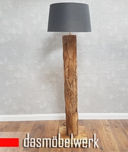 dasmöbelwerk XXL Stehlampe Leuchte massiv Teak Treibholz Lampe Leinen Schirm rund - 1