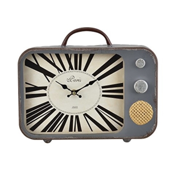 [en.casa]® Dekorative Wanduhr alter Fernseher mit analoger Anzeige - 33 x 5 x 27 cm - mehrfarbig - Glas - 2