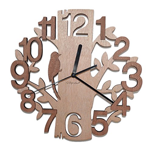 Giftgarden Wanduhr Baum mit einem Vogel uhr wand aus Holz individuelles Design tolle Dekoration Geschenke für Freunde - 1