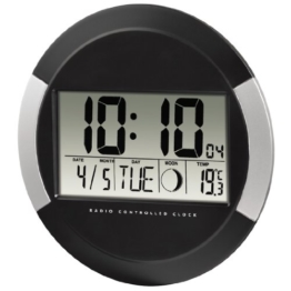 Hama Digitale Wanduhr PP-245, Funkuhr mit Thermometer, Zeitzoneneinstellung, Kalender und Mondphase, schwarz - 1