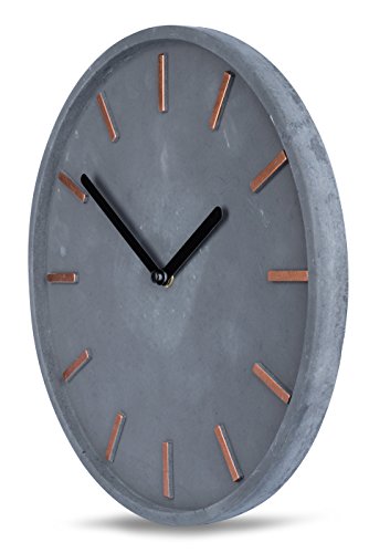Hochwertige Beton-Uhr Wanduhr in Grau Kupfer 28cm rund moderne Wanddeko designer Uhr - 2
