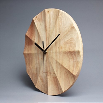 KKLOCK Wanduhr Uhr Wanduhren ohne Ticken Lautlos für Wohnzimmer Büro Schlafzimmer Küche Kinderzimmer Holz Wellenoberfläche Einfache Ø30cm Runde Großes Moderne [Enthält keine Batterie - 2