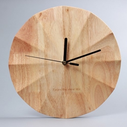 KKLOCK Wanduhr Uhr Wanduhren ohne Ticken Lautlos für Wohnzimmer Büro Schlafzimmer Küche Kinderzimmer Holz Wellenoberfläche Einfache Ø30cm Runde Großes Moderne [Enthält keine Batterie - 1