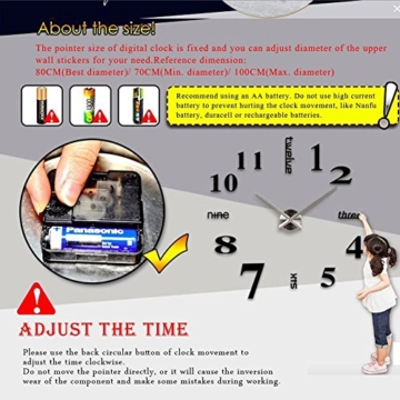 MFEIR® XXL 3D DIY Moderne Wanduhr Wandtattoo Dekoration Uhr für Zimmerdeko aus Acryl Silbrig,schwarz - 3