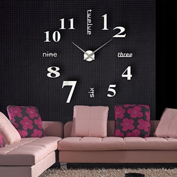 MFEIR® XXL 3D DIY Moderne Wanduhr Wandtattoo Dekoration Uhr für Zimmerdeko aus Acryl Silbrig,schwarz - 4