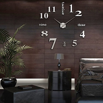 MFEIR® XXL 3D DIY Moderne Wanduhr Wandtattoo Dekoration Uhr für Zimmerdeko aus Acryl Silbrig,schwarz - 5