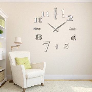 MFEIR® XXL 3D DIY Moderne Wanduhr Wandtattoo Dekoration Uhr für Zimmerdeko aus Acryl Silbrig,schwarz - 6