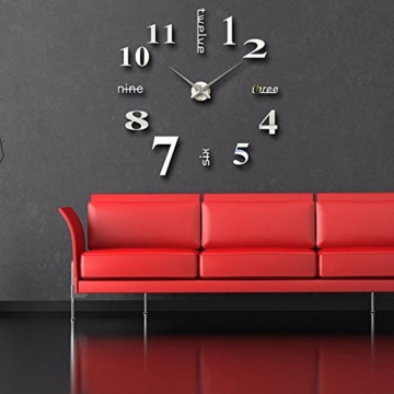 MFEIR® XXL 3D DIY Moderne Wanduhr Wandtattoo Dekoration Uhr für Zimmerdeko aus Acryl Silbrig,schwarz - 7
