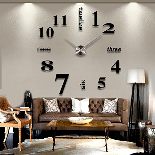 MFEIR® XXL 3D DIY Moderne Wanduhr Wandtattoo Dekoration Uhr für Zimmerdeko aus Acryl Silbrig,schwarz - 1