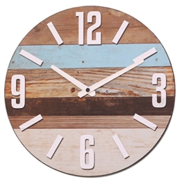 NIKKY HOME Streifen Holz Quarz Analog Runde Wanduhr - 1