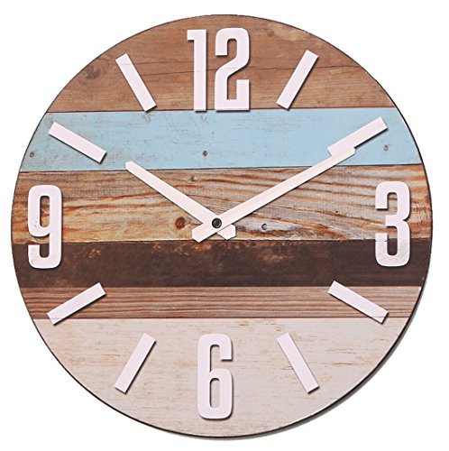 NIKKY HOME Streifen Holz Quarz Analog Runde Wanduhr - 1