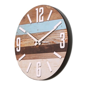 NIKKY HOME Streifen Holz Quarz Analog Runde Wanduhr - 2