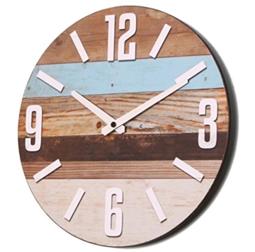 NIKKY HOME Streifen Holz Quarz Analog Runde Wanduhr - 3