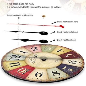 SOLEDI Vintage Holz Wanduhr toskanischem Stil Land Römisch Design Frankreich Paris verrostete Metallblick - 4