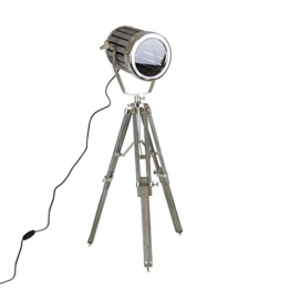 Tripod Lampe Metall Teakholz grau 84cm Stativlampe Stehlampe Spotleuchte Leuchte - 1