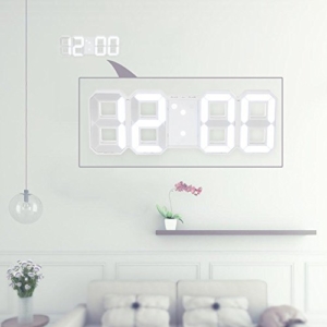 Decdeal LED Wanduhr Tischuhr Digital Wecker mit weißer LED Anzeige Helligkeit Einstellbar - 2