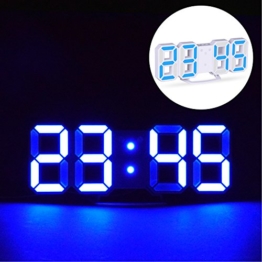 EVILTO- LED Digital-Wecker dimmbar, Digital LED Tisch & Wanduhr Wecker mit einstellbarer Helligkeit Funktion für Schreibtisch Wand Bett (Weiß-Blau) - 1