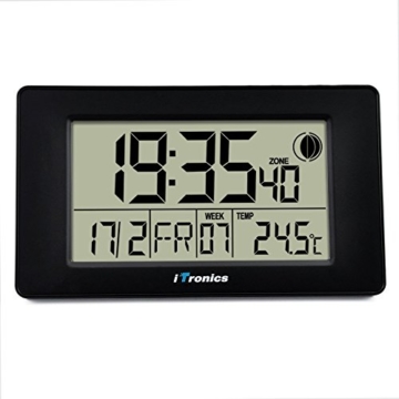 iTronics Digitale Funkwanduhr Tischuhr mit Temperaturanzeige & Countdown-Timer, Schwarz - 2