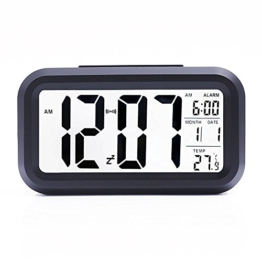 LCD Digital Wecker VPOWER® Großer Display, Schlummertaste, Datumsanzeige, Temperatur und Sensor Digitaler Wecker Uhr Licht Schwarz - 1