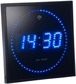 Lunartec Digitale Funkwanduhr: LED-Funk-Wanduhr mit Sekunden-Lauflicht durch blaue LEDs (Uhr LED) - 1