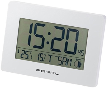 PEARL LCD Uhr: Funk-Wanduhr mit Jumbo-Uhrzeit, Temperatur- & Datums-Anzeige, weiß (Digital Wanduhr) - 3