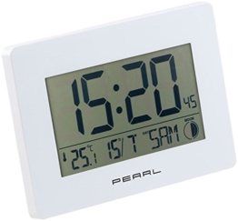 PEARL LCD Uhr: Funk-Wanduhr mit Jumbo-Uhrzeit, Temperatur- & Datums-Anzeige, weiß (Digital Wanduhr) - 1