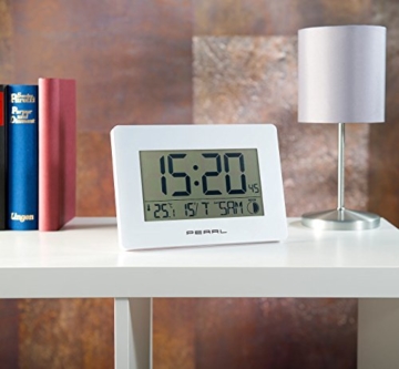 PEARL LCD Uhr: Funk-Wanduhr mit Jumbo-Uhrzeit, Temperatur- & Datums-Anzeige, weiß (Digital Wanduhr) - 9
