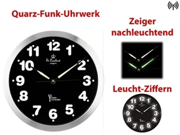 St. Leonhard Beleuchtete Uhr: Funk-Wanduhr mit weißer LED-Zifferbeleuchtung und Quarz-Uhrwerk (Funkwanduhren) - 2