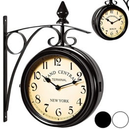 Zweiseitige Bahnhofsuhr - Wanduhr Uhr Retro Antik Stil Quarz schwarz - 1