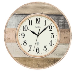 AMS F5975 Funk-Wanduhr, Holz, mehrfarbig, 38 x 38 x 6 cm - 1