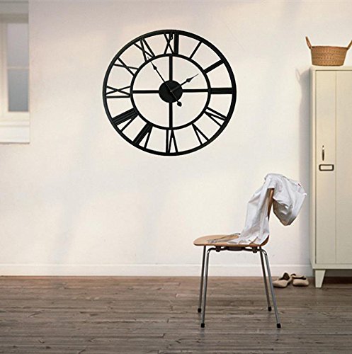 ANDEa Retro Wanduhr, Uhr Große Wanduhr Übergroße römische Ziffern Eisen