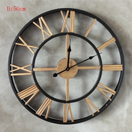 ANDEa Retro Wanduhr, Uhr Große Wanduhr Übergroße römische Ziffern Eisen Wohnzimmer Studio Kreative Wand Oberfläche Metall Pure Schwarz D: 50cm Creative.a ( Farbe : C ) - 1