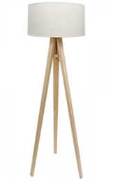 Dreibein Stehlampe Jalua F Velours creme & gold Stativ aus Kiefernholz H: 140cm - 1