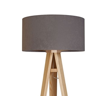 Dreibein Stehleuchte Jalua F Velours grey & gold & Kiefernholz H: 140cm - 2