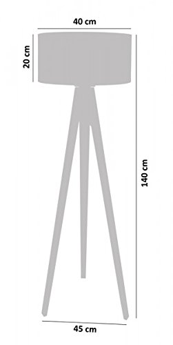 Dreibein Stehleuchte Jalua F Velours grey & gold & Kiefernholz H: 140cm - 4