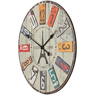 FineBuy Deko Vintage Wanduhr XXL Ø 60 cm Paris | Materialmix Holz Metall | Große Uhr rustikal Dekouhr rund | Design Retro Küchenuhr für Küche & Wohnzimmer - 4