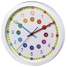 Hama Kinderwanduhr zum Lernen der Zeit (ohne Ticken Easy Learning, Lernziffernblatt mit Ø 30 cm, geräuscharme, analoge Wanduhr für Kinder, Lernuhr, Kinderuhr) weiß - 1