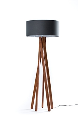 Hochwertige Design Stehlampe Tripod mit Stoffschirm in anthrazit/schwarz und Stativ/Gestell aus dunklem Holz Echtholz Nussbaum | H= 160cm | Stehleuchte | Natur | Handgefertigte Leuchte - 1