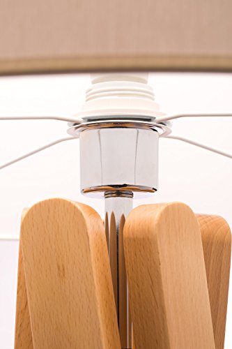 Hochwertige Design Stehlampe Tripod mit Stoffschirm in weiß und Stativ/Gestell aus Holz Echtholz (Buche) | H= 160cm | Stehleuchte | Natur | Handgefertigte Leuchte - 2