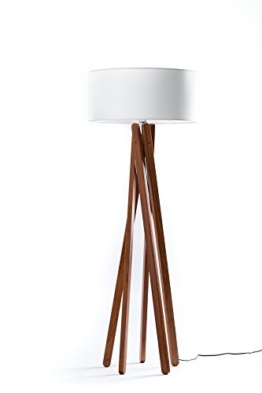 Hochwertige Design Stehlampe Tripod mit Stoffschirm in weiß und Stativ/Gestell aus dunklem Holz Echtholz Nussbaum | H= 160cm | Stehleuchte | Handgefertigte Leuchte - 1