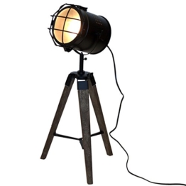 Holz Stativlampe mit Metallscheinwerfer E14 H64cm Schwarz / Natur - Stehlampe Dreibeinlampe Dreibein Tripod Tripodlampe Stehleuchte Studioleuchte Studiolampe Stativleuchte Stativ Studio Lampe - 1