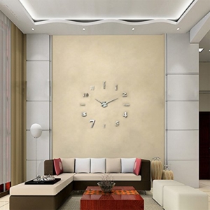 Moderne 3D XXL Wanduhr Ghom Große Designer DIY Deko-Uhr Extra leise Silber - 1