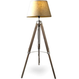 MOJO® Stehlampe Höhenverstellbar Stehleuchte Tripod Lampe Dreifuss mq-l62 (Schirm Beige, Beschläge Chrom) - 1