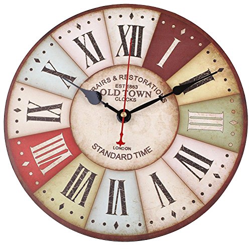 SOLEDI Wanduhr Vintage Holz toskanischem Stil Land Römisch Design Frankreich Paris - 1 SOLEDI Wanduhr Vintage Holz toskanischem Stil Land Römisch Design Frankreich Paris - 1