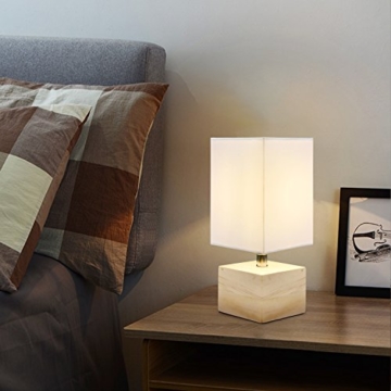 Viugreum Nachttischlampe Schreibtischlampe Atmosphärelapen aus Massivholz gemachtem Lampenfuß und Stofflampenschirm, ideale Beleuchtung für Schlafzimmer, Wohnzimmer, Bettschrank,Kaffeetisch (weiß 2) - 2