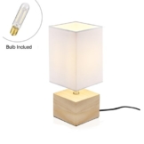 Viugreum Nachttischlampe Schreibtischlampe Atmosphärelapen aus Massivholz gemachtem Lampenfuß und Stofflampenschirm, ideale Beleuchtung für Schlafzimmer, Wohnzimmer, Bettschrank,Kaffeetisch (weiß 2) - 1