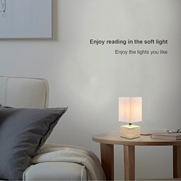 Viugreum Nachttischlampe Schreibtischlampe Atmosphärelapen aus Massivholz gemachtem Lampenfuß und Stofflampenschirm, ideale Beleuchtung für Schlafzimmer, Wohnzimmer, Bettschrank,Kaffeetisch (weiß 2) - 6