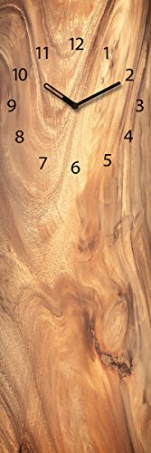 Wanduhr aus Glas, Wooden Texture, Holzoptik braun, 20x60 cm von Eurographics - 1