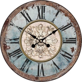 Wanduhr - Holz Küchenuhr mit großem Ziffernblatt aus MDF, Retro Uhr im angesagtem Shabby Chic Design mit leisem Quarz-Uhrwerk, Ø: 34 cm, Muster Uhr:Antik - 1